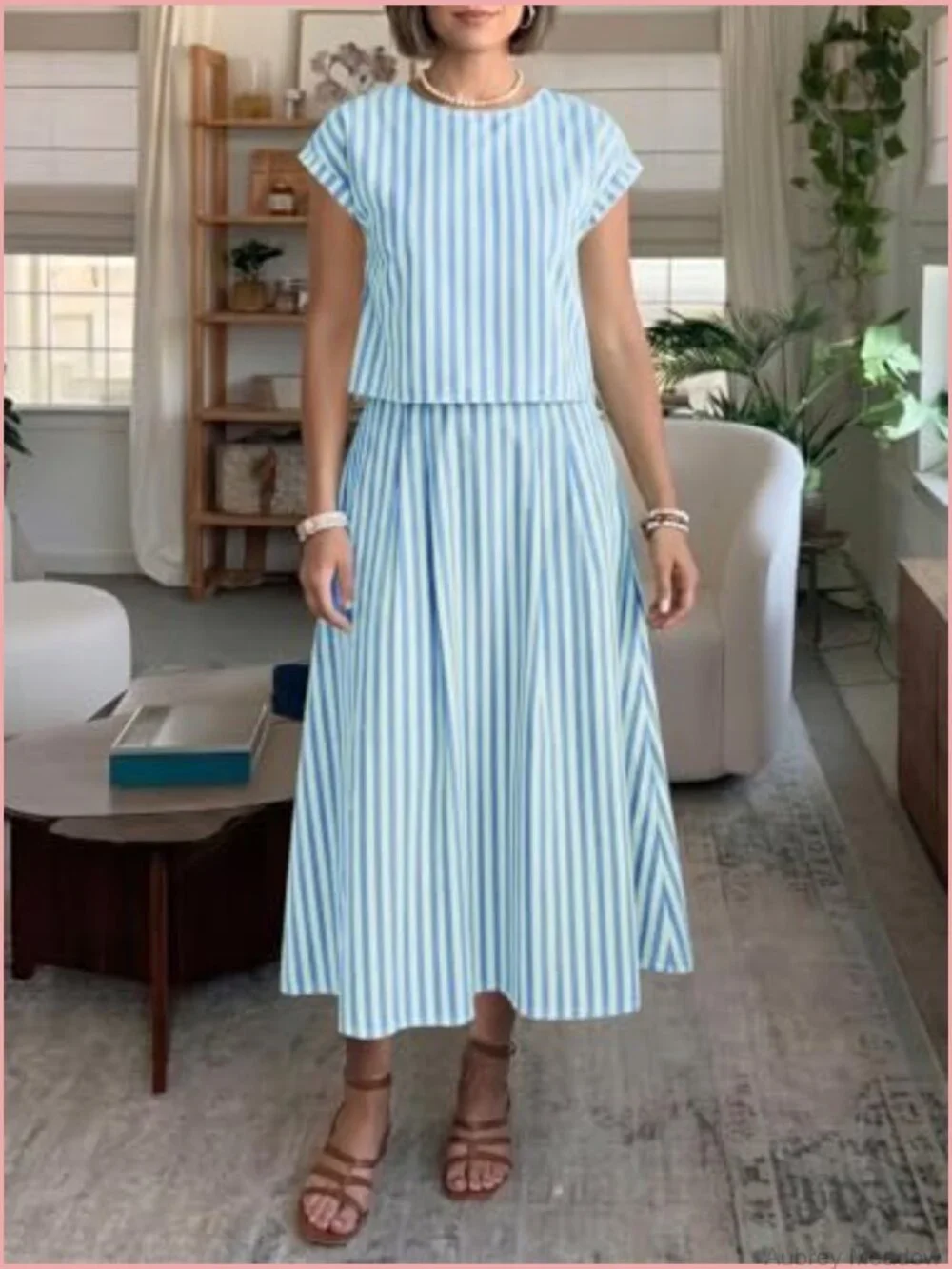 Striped 2 Piece Skirt Set Midi Dress Vacation Outfits Matching Sets